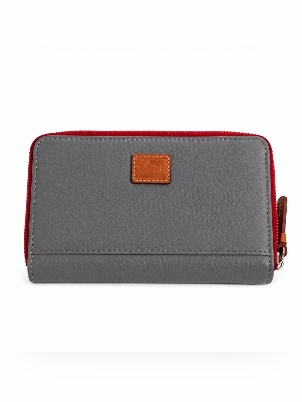 Dooney & Bourke Pebble Grain Leather Folded Zip Wristlet Grey Red Cognac EUC - Picture 2 of 11